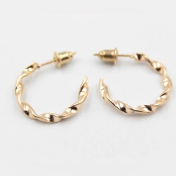 Gold Twist Small Hoop Earrings - Picture 2 of 6
